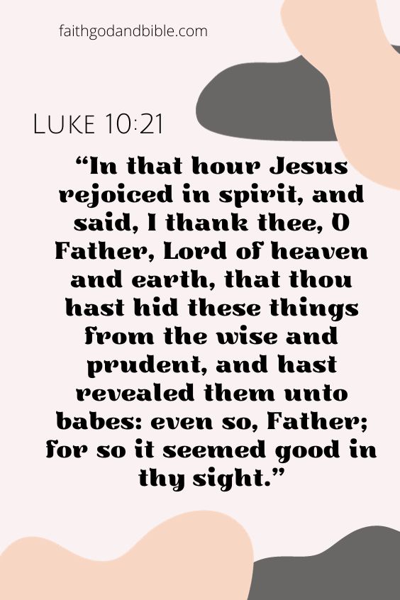 Luke 10:21  In that hour Jesus rejoiced in spirit, and said, I thank thee, O Father, Lord of heaven and earth, that thou hast hid these things from the wise and prudent, and hast revealed them unto babes: even so, Father; for so it seemed good in thy sight.