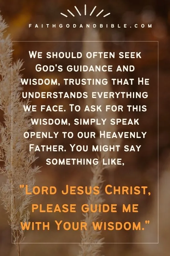 We should often seek God's guidance and wisdom, trusting that He understands everything we face. To ask for this wisdom, simply speak openly to our Heavenly Father. You might say something like, "Lord Jesus Christ, please guide me with Your wisdom."